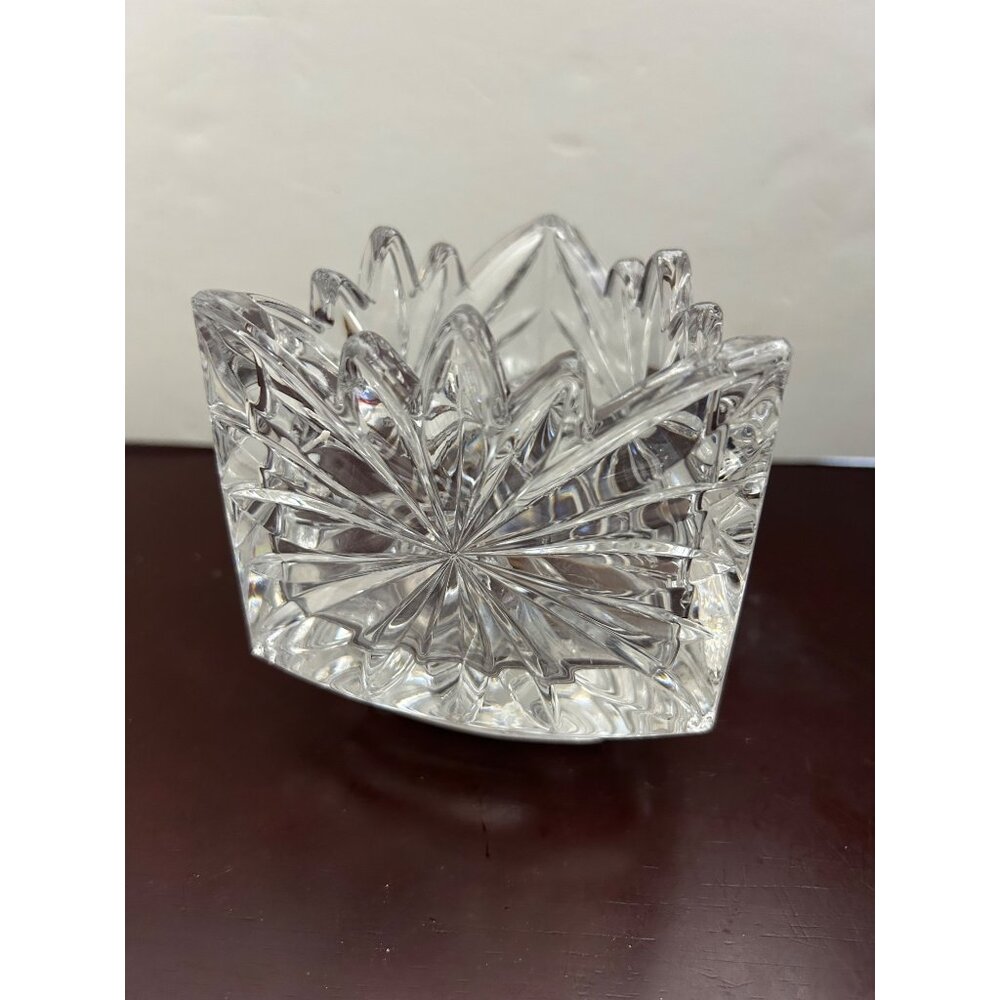 Crystal Triangular Bowl Vase Clear Cut Glass Centerpiece Candle Holder Decor